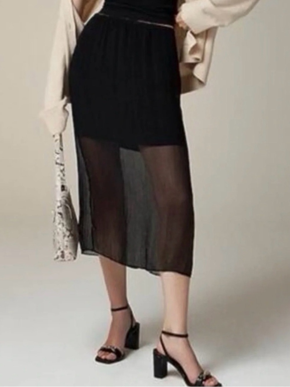 NWOT J. Crew Black Gwyneth Sheer-Overlay Chiffon Midi Skirt